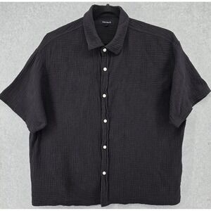 PacSun Black Cropped Boxy Gauze Camp Shirt Mens XL Short Sleeve Button Up Resort